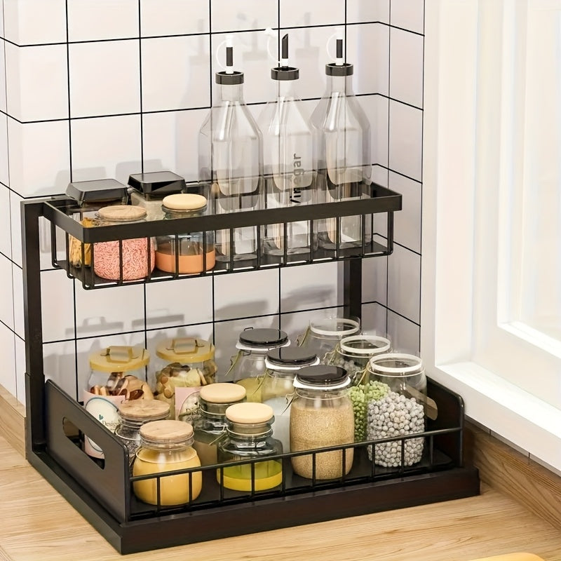 Double Layer Sliding Kitchen Sink Organizer