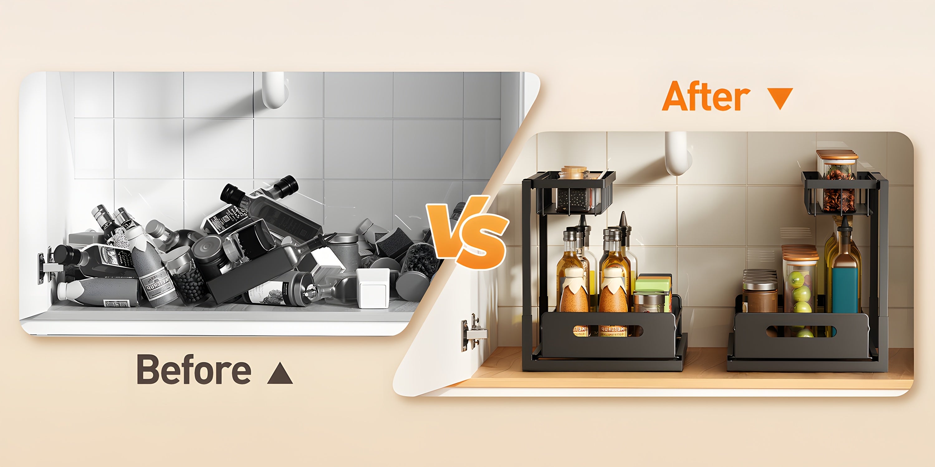 Double Layer Sliding Kitchen Sink Organizer
