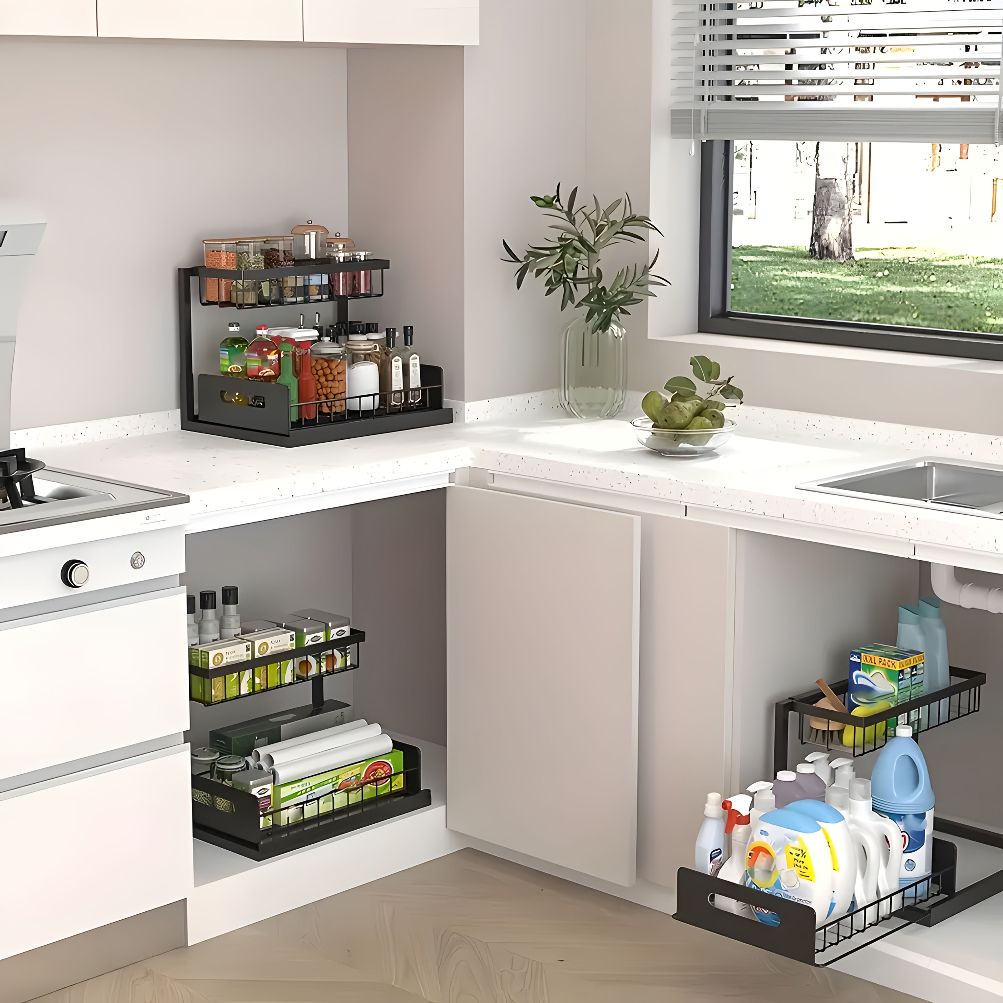 Double Layer Sliding Kitchen Sink Organizer