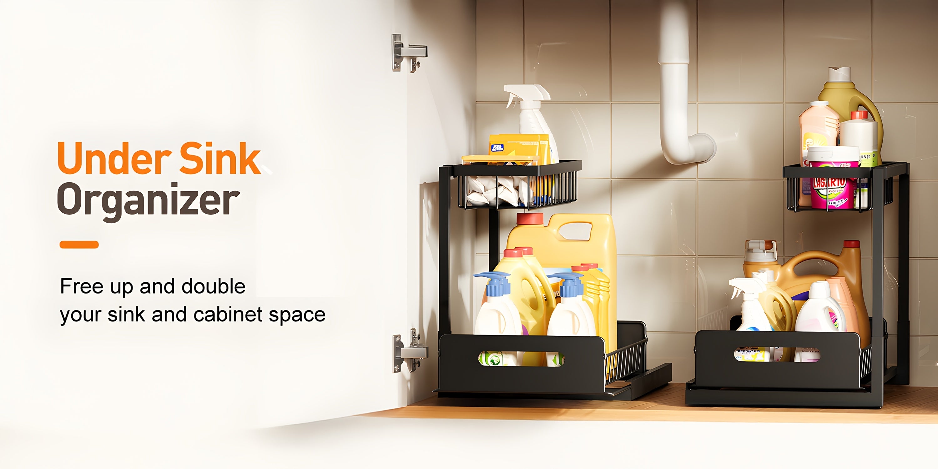 Double Layer Sliding Kitchen Sink Organizer