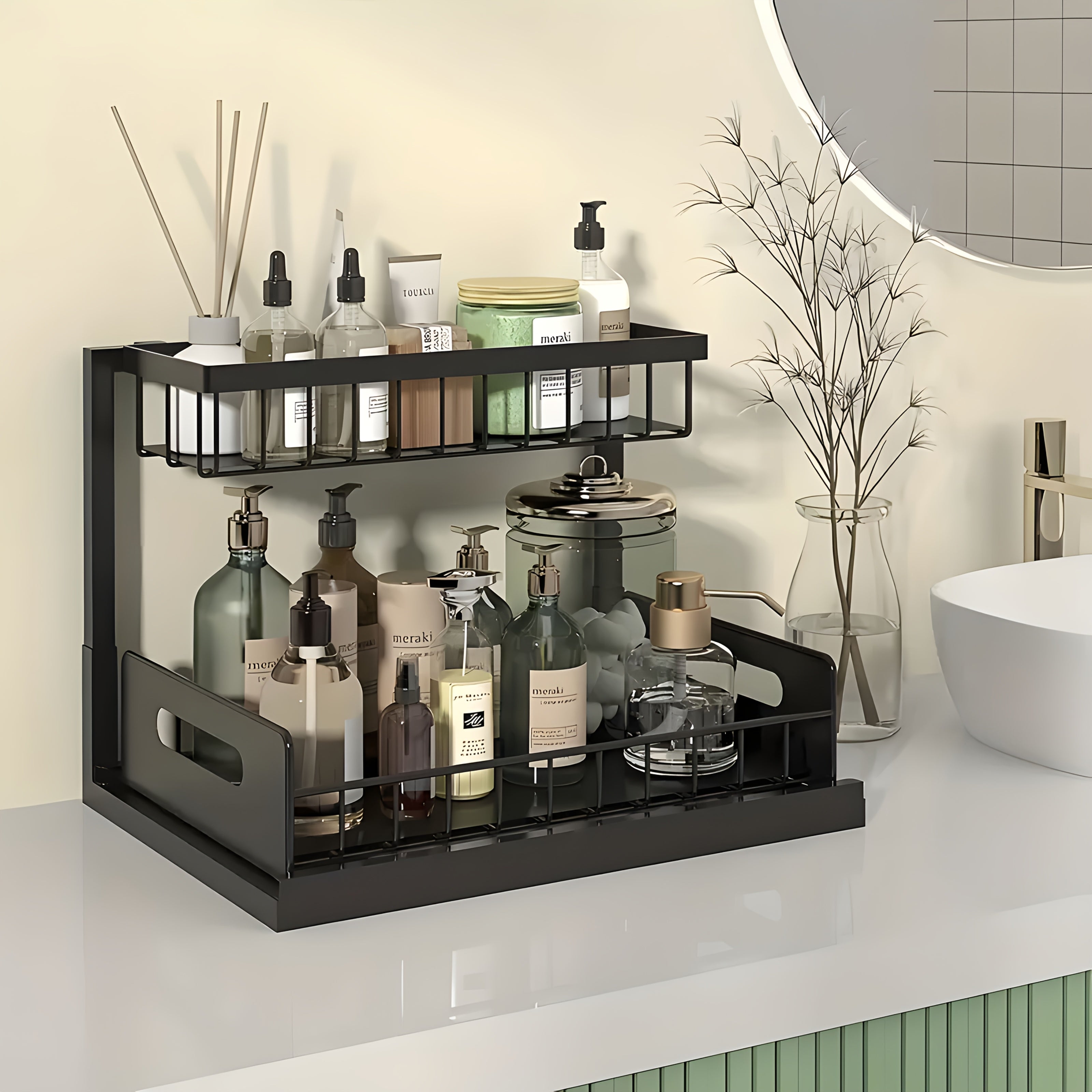 Double Layer Sliding Kitchen Sink Organizer