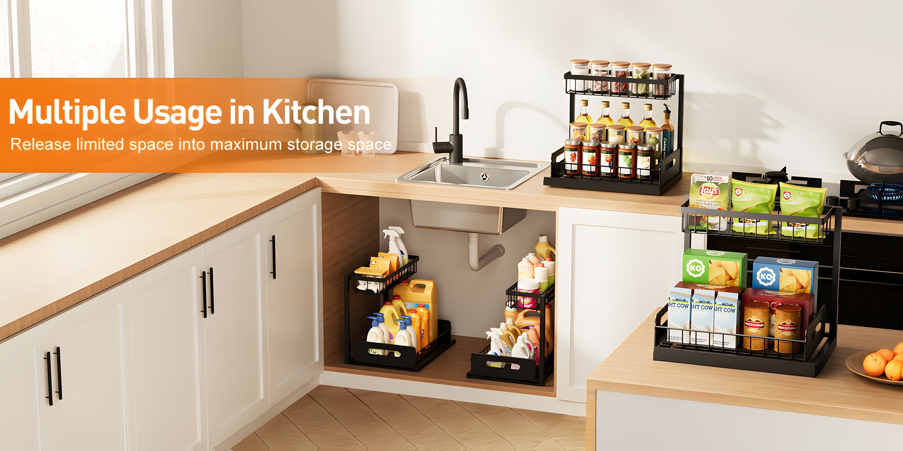 Double Layer Sliding Kitchen Sink Organizer