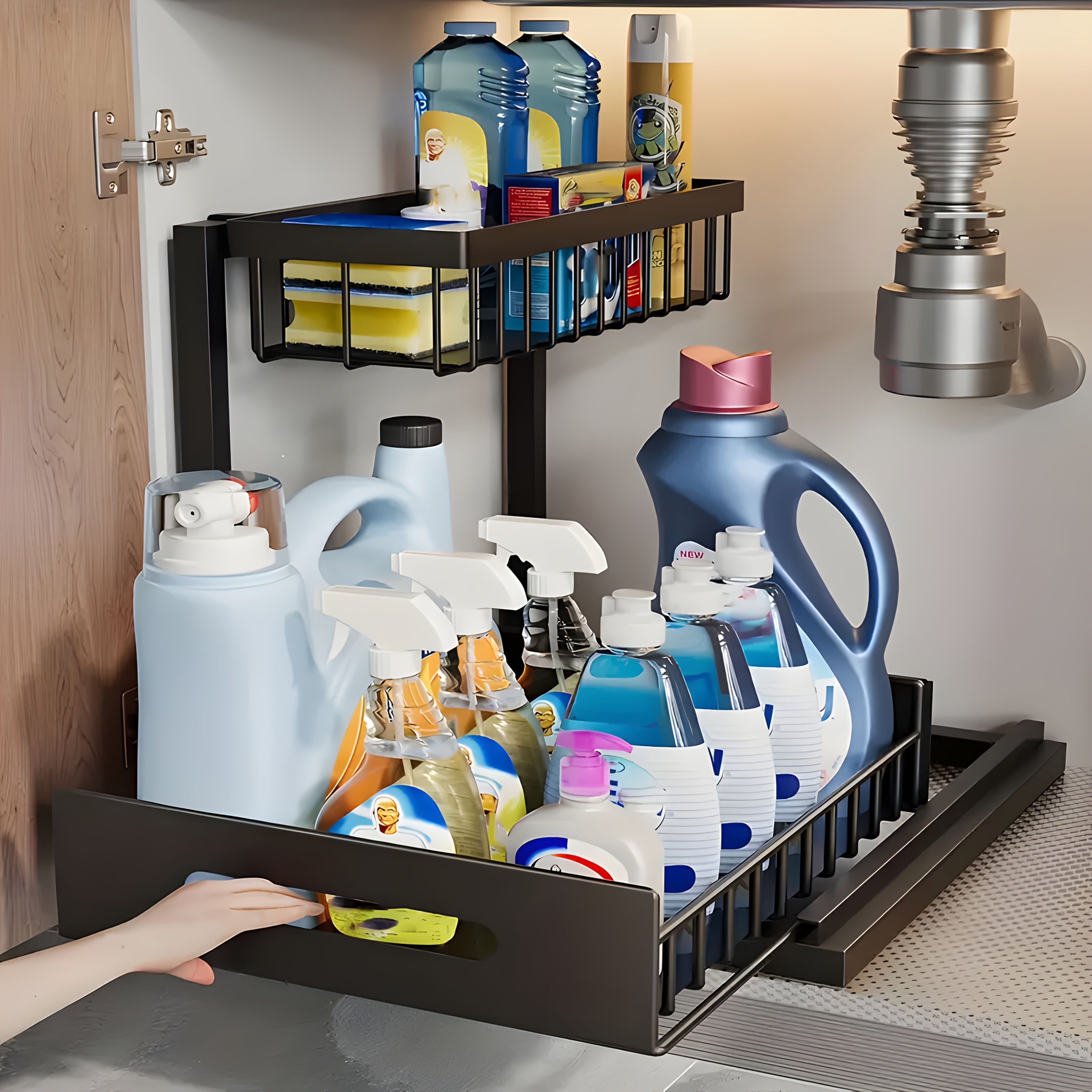 Double Layer Sliding Kitchen Sink Organizer