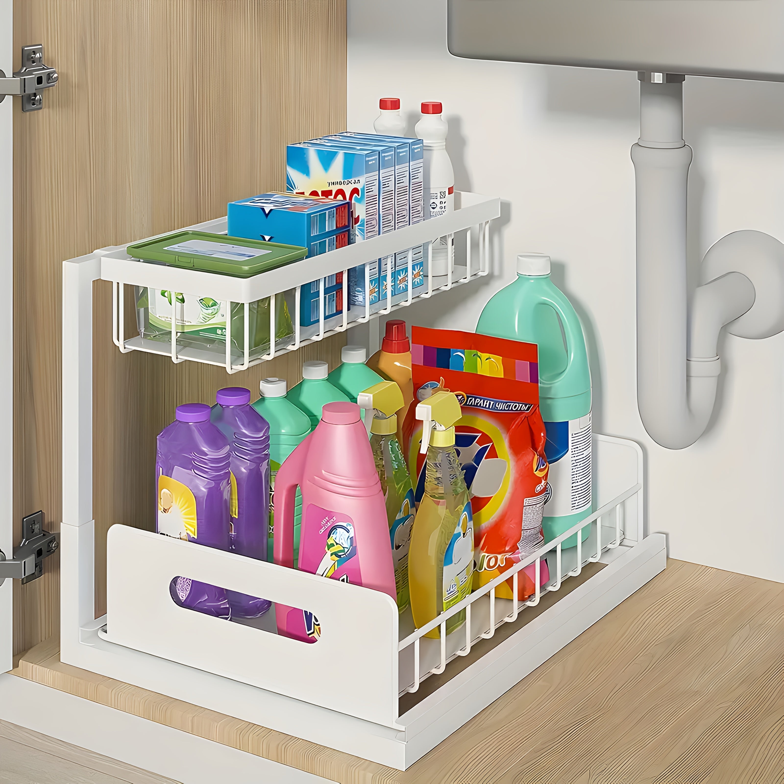 Double Layer Sliding Kitchen Sink Organizer