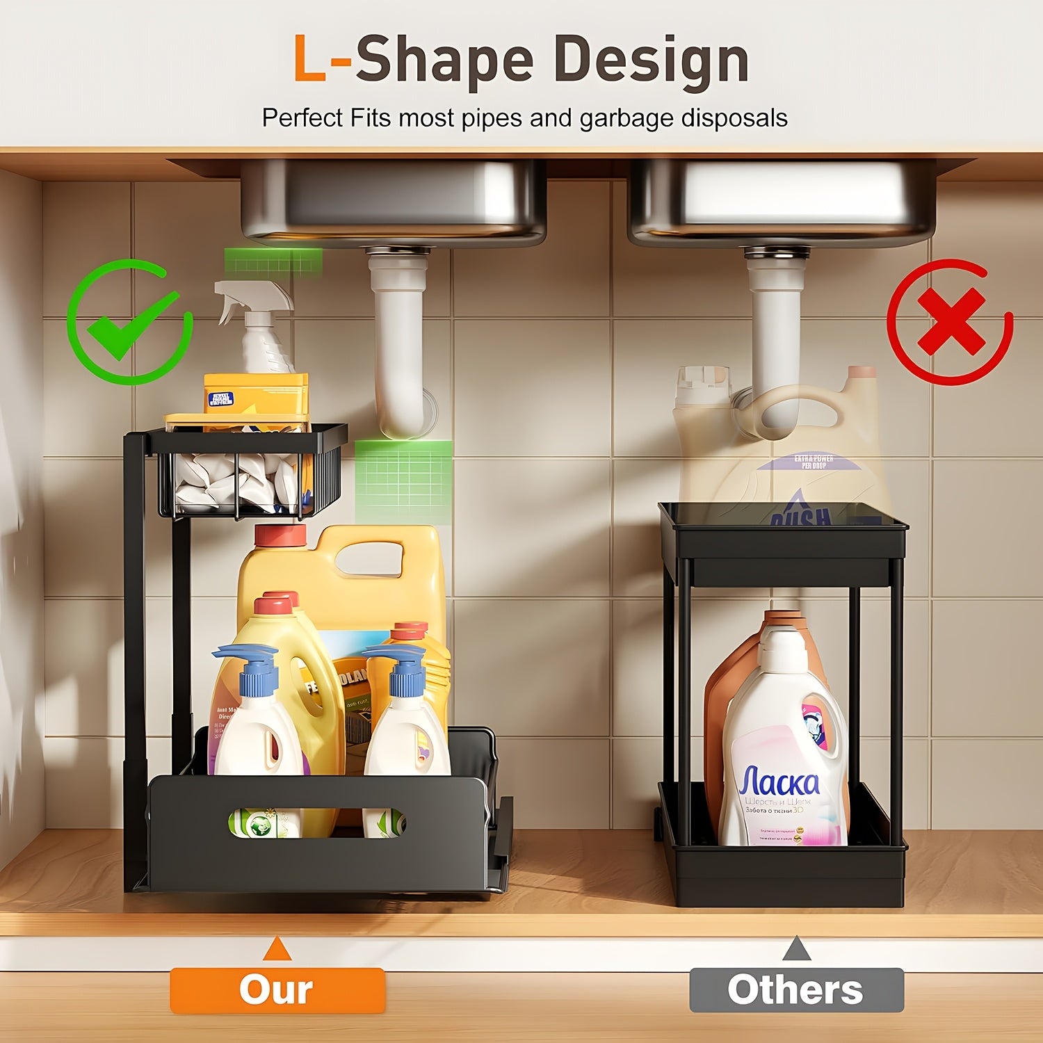 Double Layer Sliding Kitchen Sink Organizer