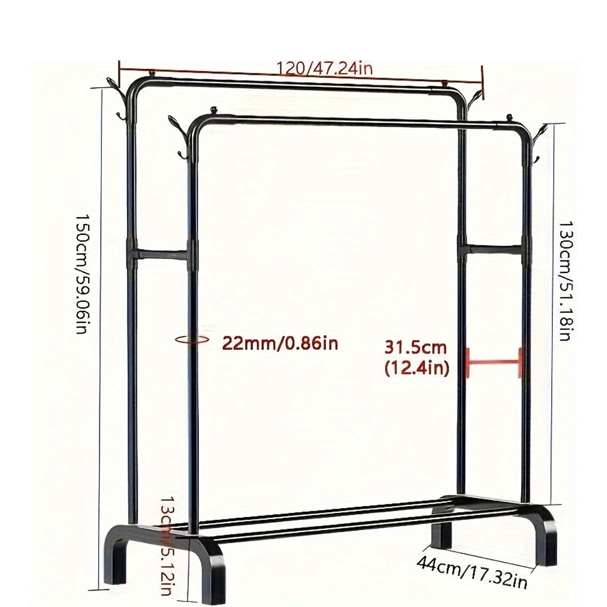 Metal Closet Rack with Durable Hangers