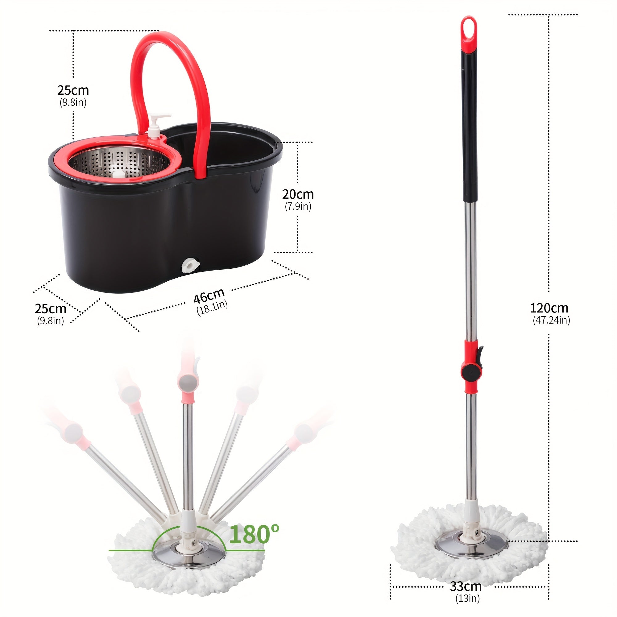 360° Spin Mop Bucket System with Adjustable Handle