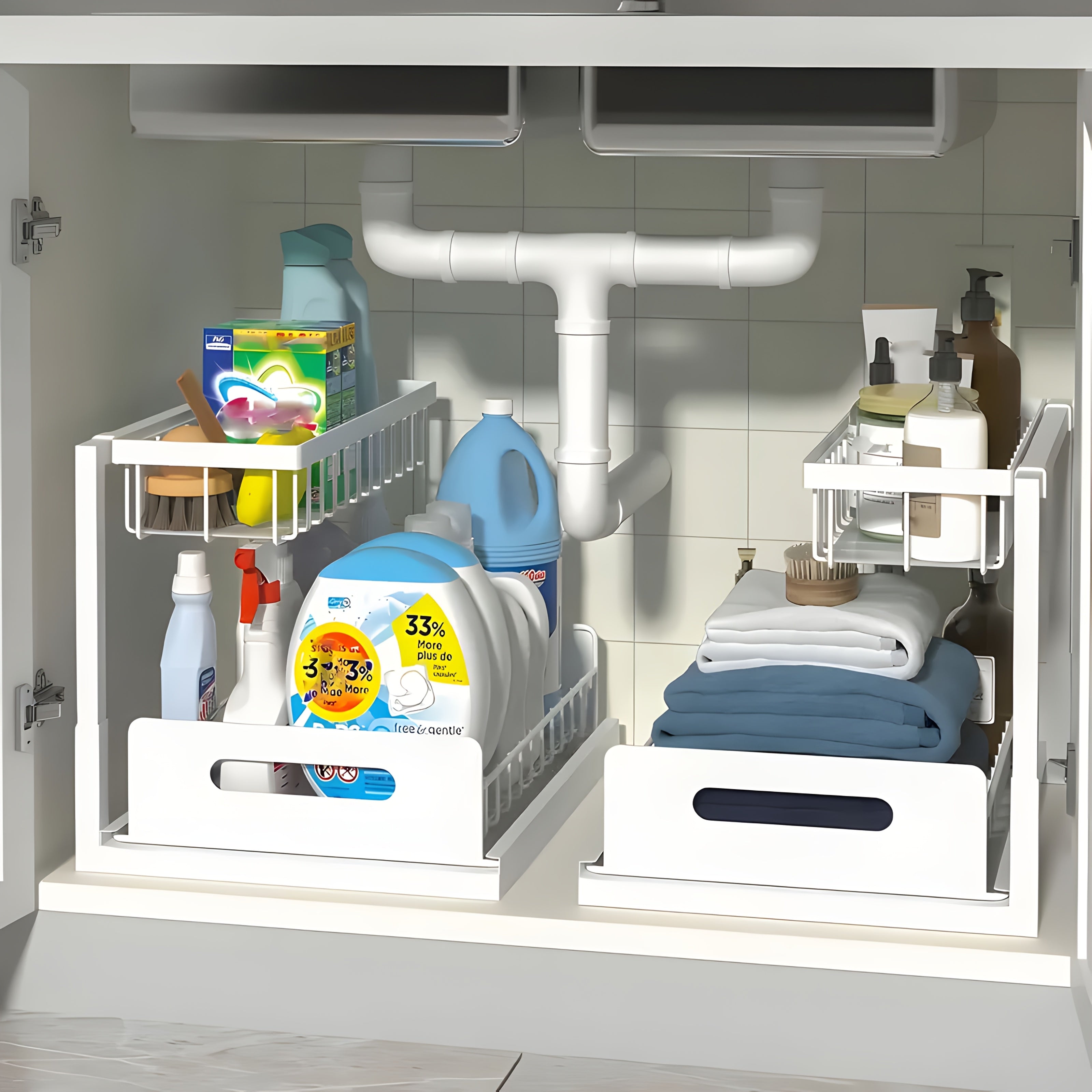 Double Layer Sliding Kitchen Sink Organizer