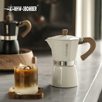 Vintage Wooden Handle Moka Pot for Coffee