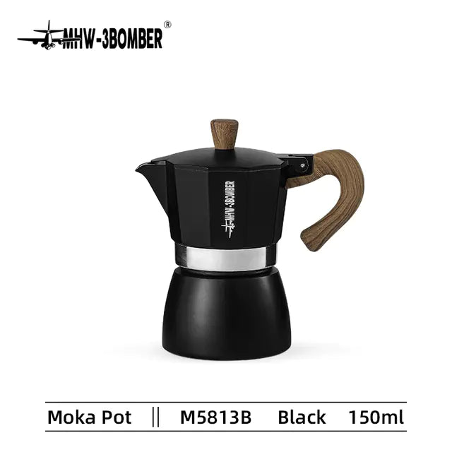 Vintage Wooden Handle Moka Pot for Coffee