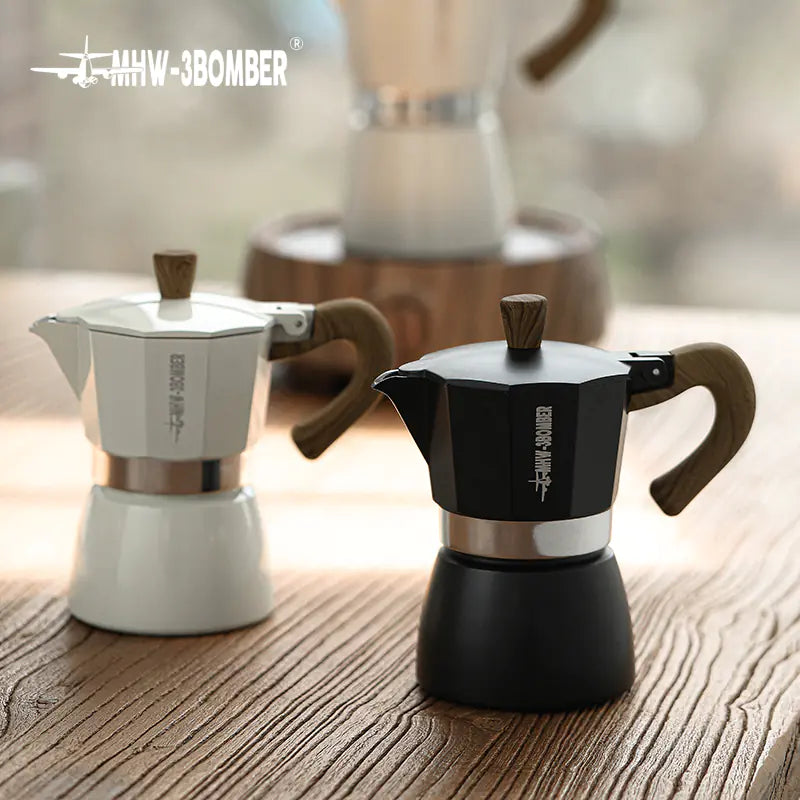 Vintage Wooden Handle Moka Pot for Coffee