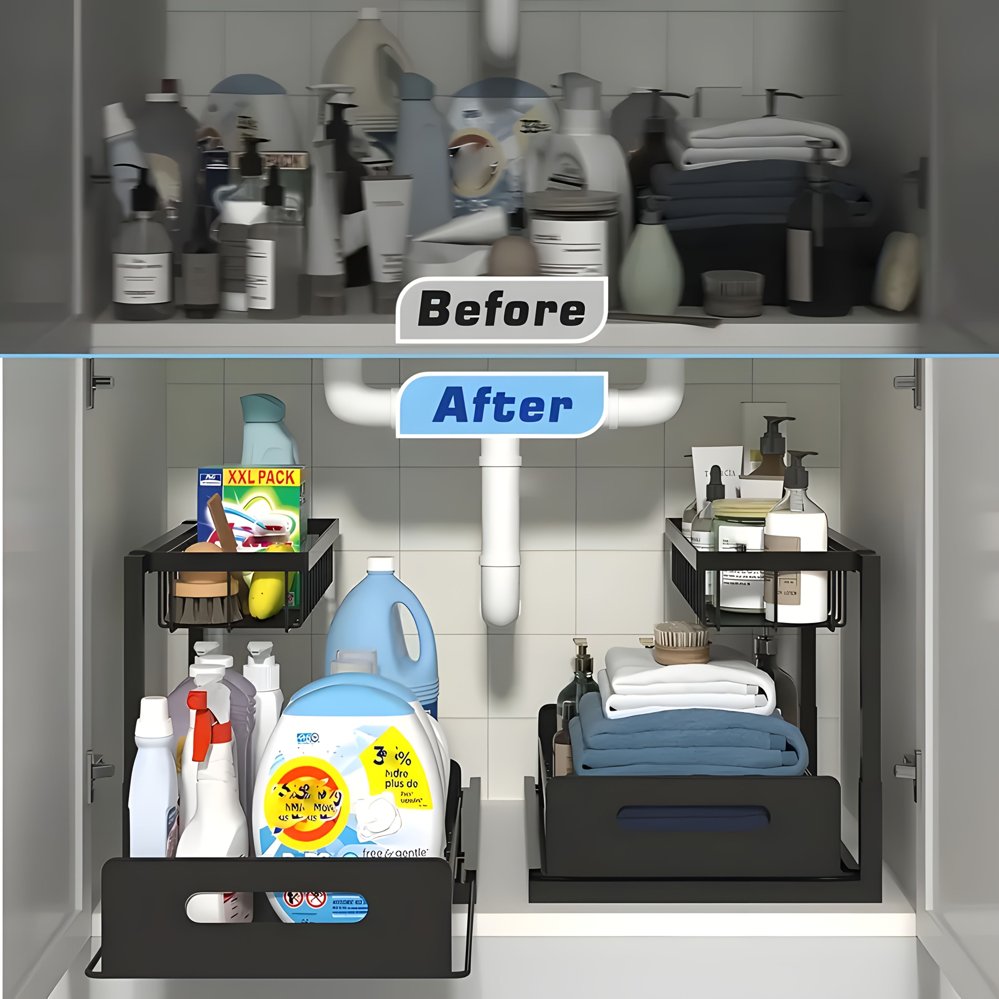 Double Layer Sliding Kitchen Sink Organizer