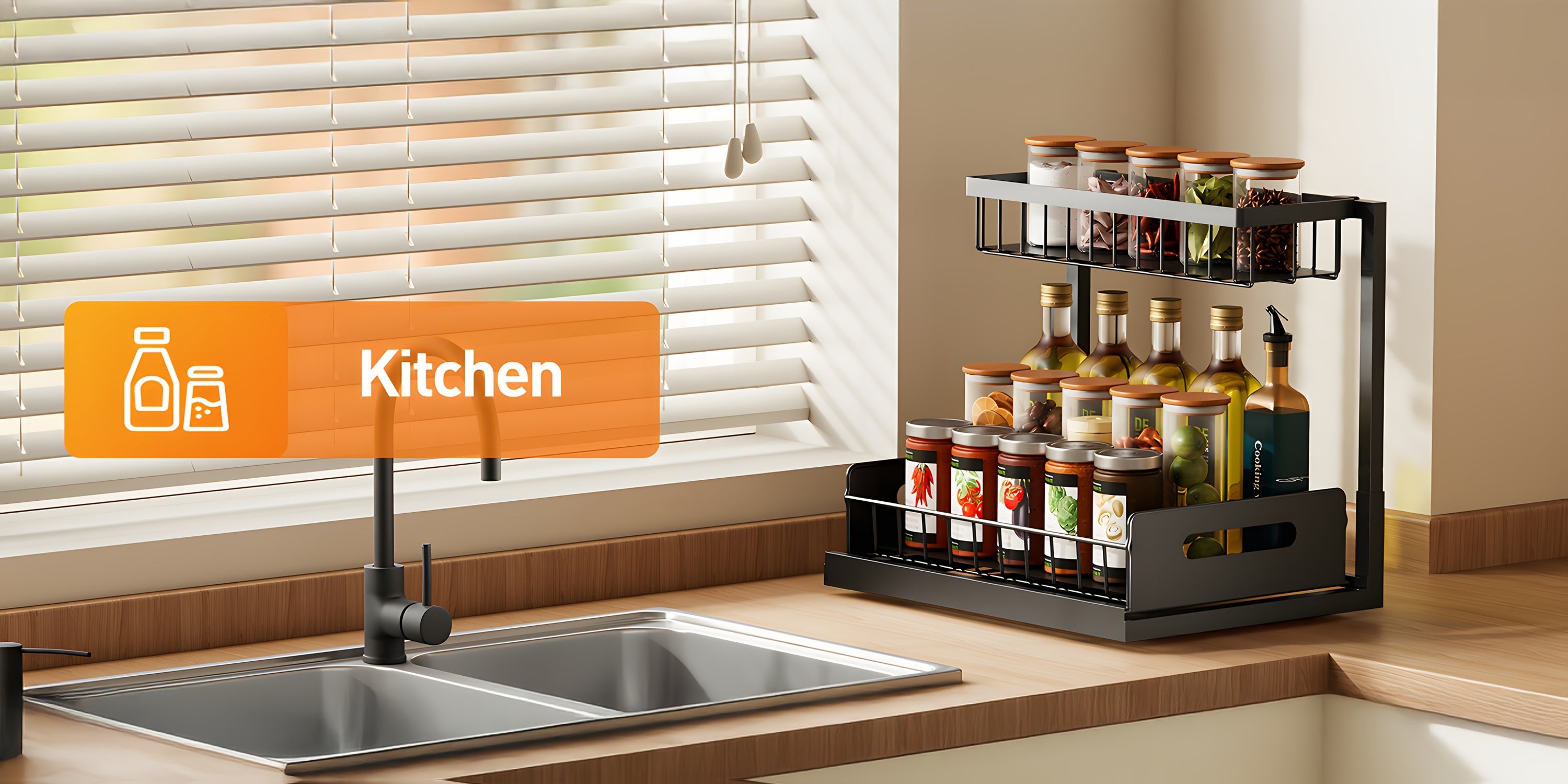 Double Layer Sliding Kitchen Sink Organizer