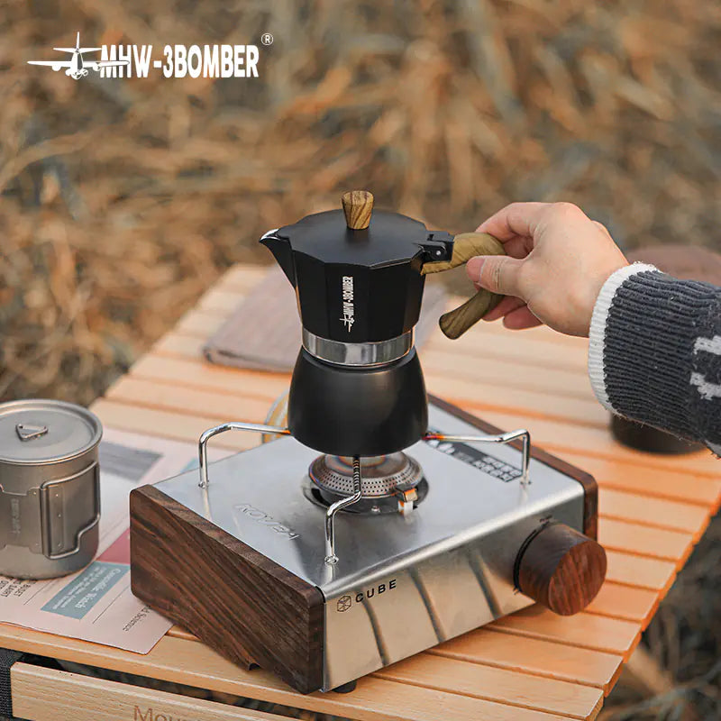 Vintage Wooden Handle Moka Pot for Coffee